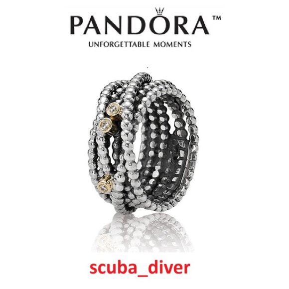 PANDORA Entangled Beauty Two Tone 925 Silver 14K Gold Ring with Diamonds Retired - Picture 1 of 16